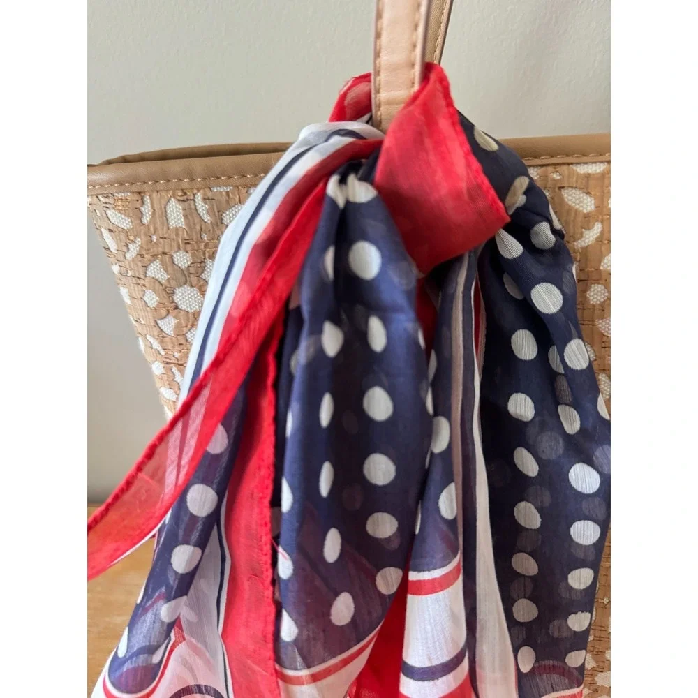Vintage Red White Blue Polka Dot Scarf Handkerchief Accessory
